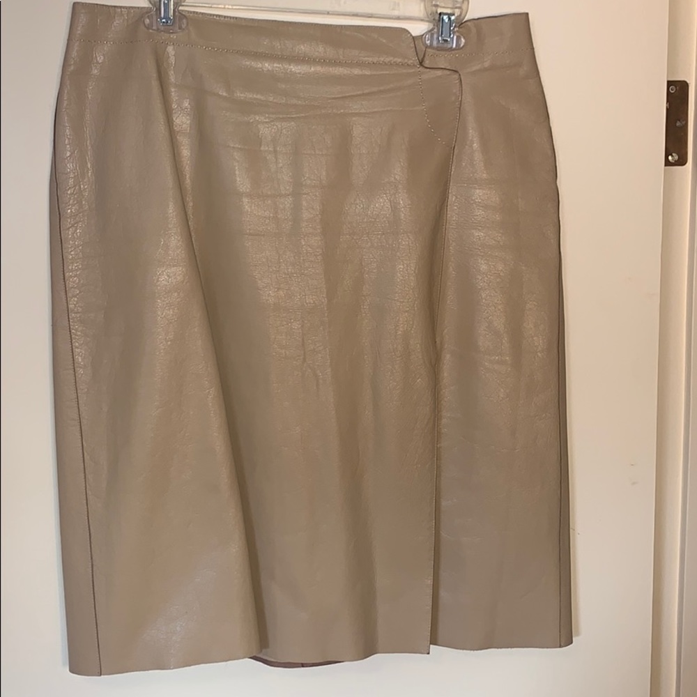 Light Tan Armani Leather Split Pencil Skirt